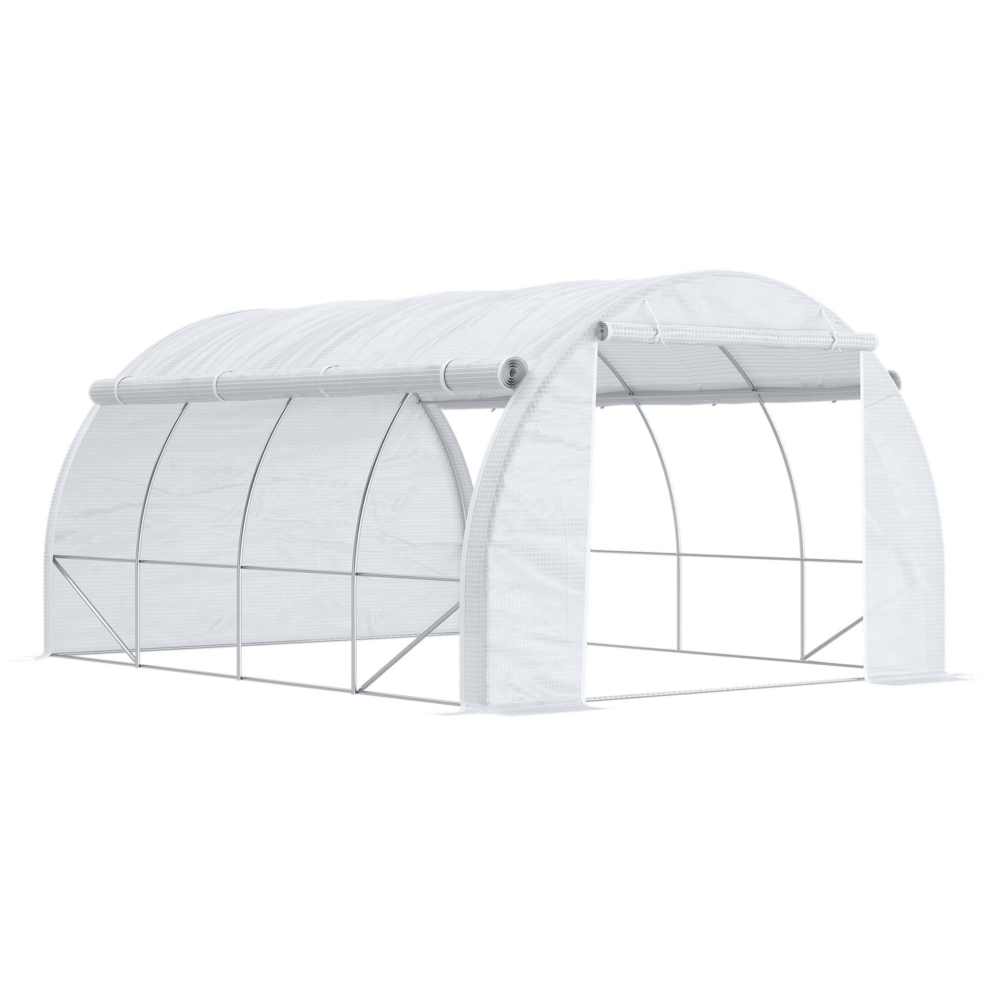Outsunny - Serre de jardin 12 m² (4x3x2H m) avec porte + parois latérales zippées, 8 fenêtres, acier PE 140g/m² Anti-UV blanc - Outsunny