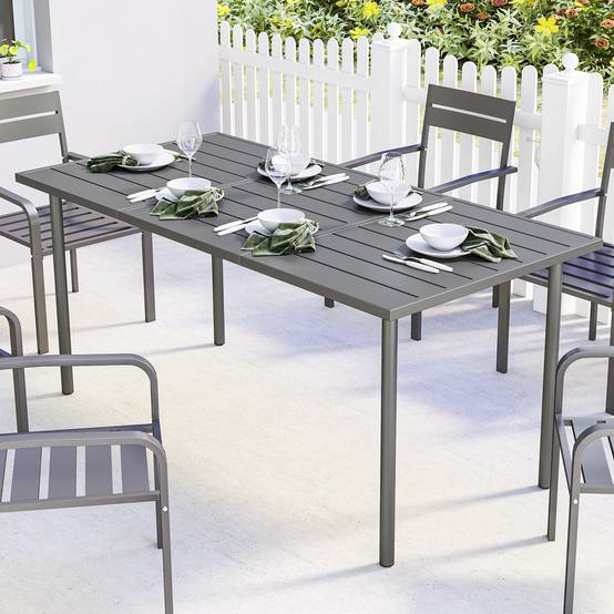 Table de jardin pour 6 personnes, 165 x 80 cm, table à manger extérieure rectangulaire avec plateau à lattes en métal - Image 3