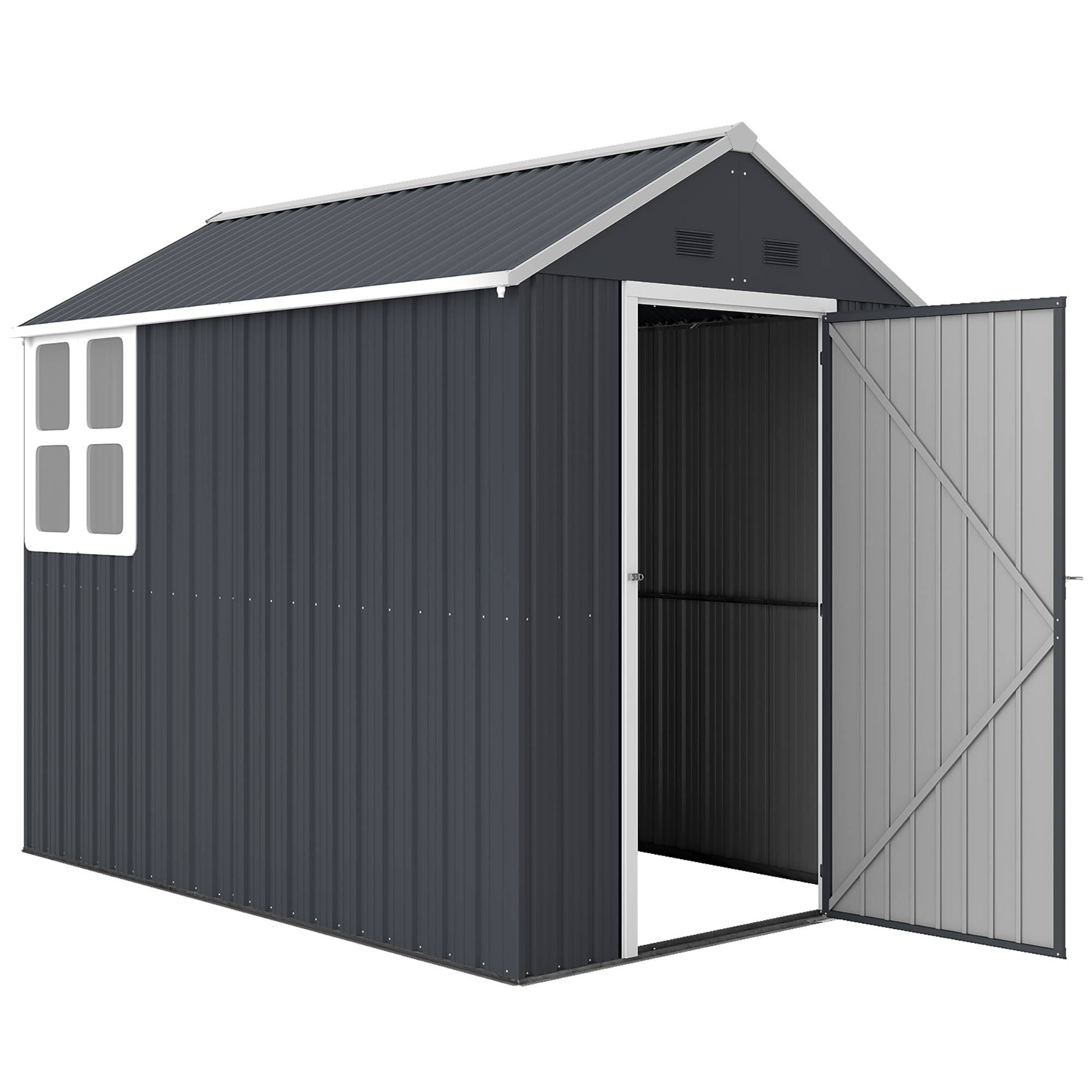 Abri de jardin acier galvanisé polypropylène 259x172x222 cm avec fenêtre, rangement extérieur gris blanc - Image 2
