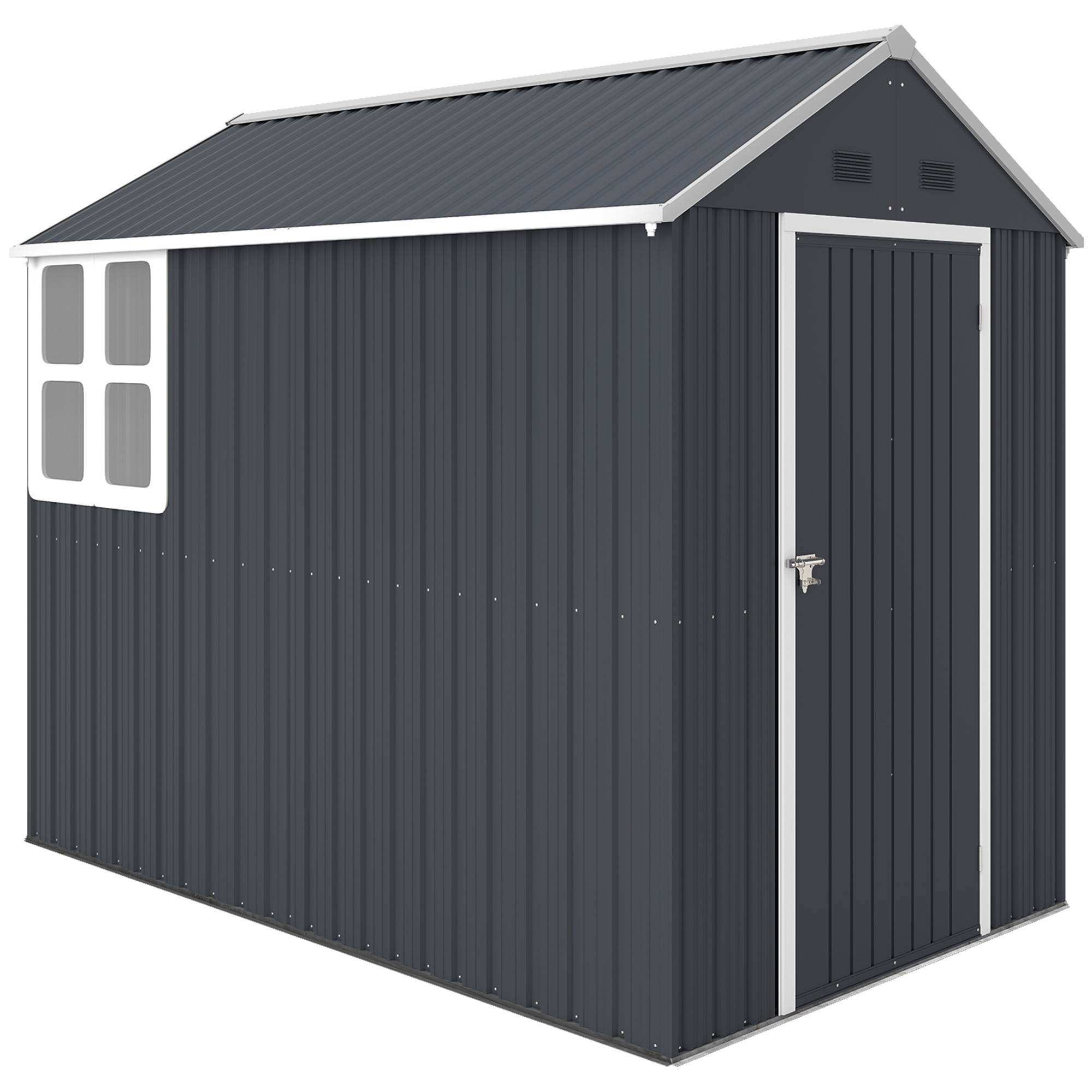 Abri de jardin acier galvanisé polypropylène 259x172x222 cm avec fenêtre, rangement extérieur gris blanc - Image 1