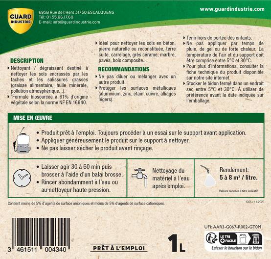 Nettoyant Désincrustant Gras Saletés Net Guard Tache Grasse Formule Végétale Action 30 Min Toute Pierre Travertin Marbre 1L 8m2 - Image 6