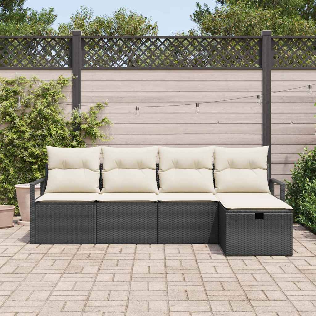 Salon Jardin 5 pcs Polyrotin Noir avec Canapés Larges et Rangement pour Confort Extérieur Zen – ComfortXL Outdoor Living - Image 3
