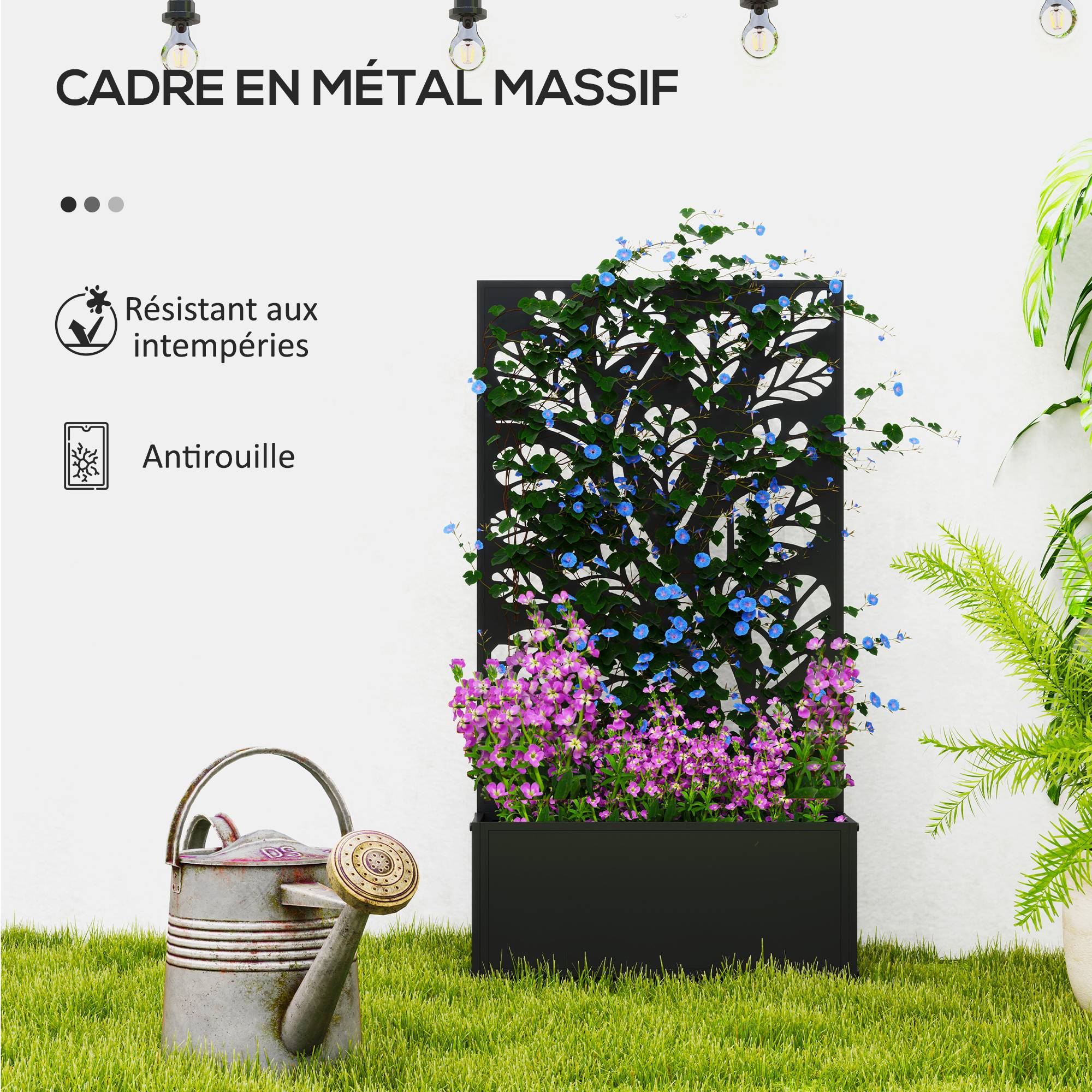 Jardinière avec brise-vue paravent treillis pour Plante Grimpante, bac à Fleurs - dim. 61L x 23l x 113H cm - Image 8