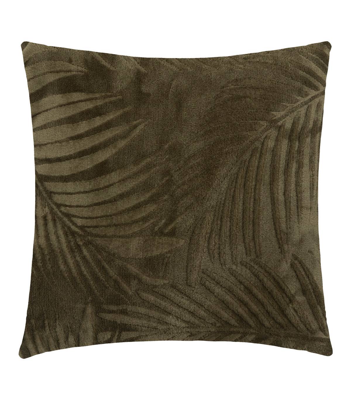 Coussin décoratif Flanelle Vert Kaki motifs en relief 40 x 40 cm - Image 1