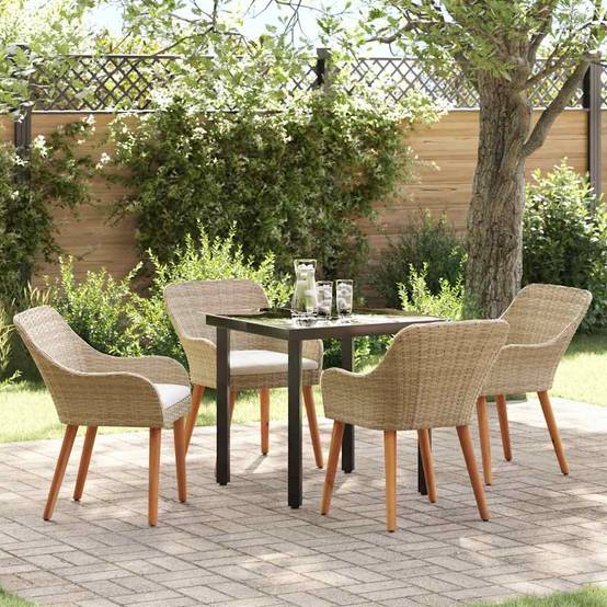 Ensemble Table et Chaises de Jardin 5 Pièces 4 Places en Polyrotin Beige – ComfortXL Outdoor Living - Image 1
