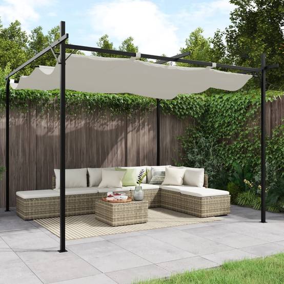 Pergola - Tonnelle de jardin avec toit rétractable crème 295x292x230 cm il193 - Image 2