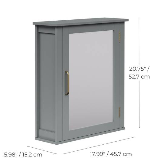 Teamson Home - Armoire murale de salle de bain en effet bois gris avec porte-miroir Teamson Home - Image 4
