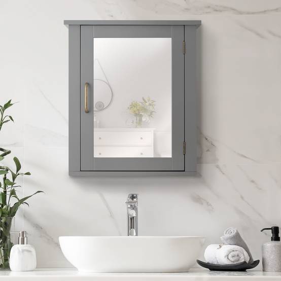 Teamson Home - Armoire murale de salle de bain en effet bois gris avec porte-miroir Teamson Home - Image 1