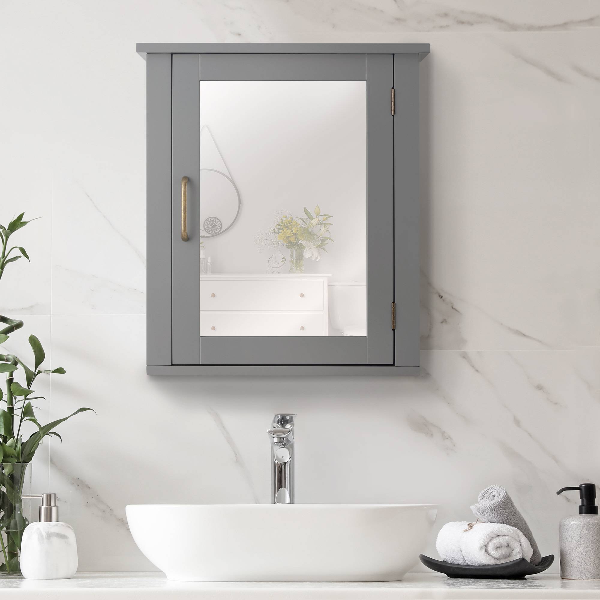 Teamson Home - Armoire murale de salle de bain en effet bois gris avec porte-miroir Teamson Home - Image 1