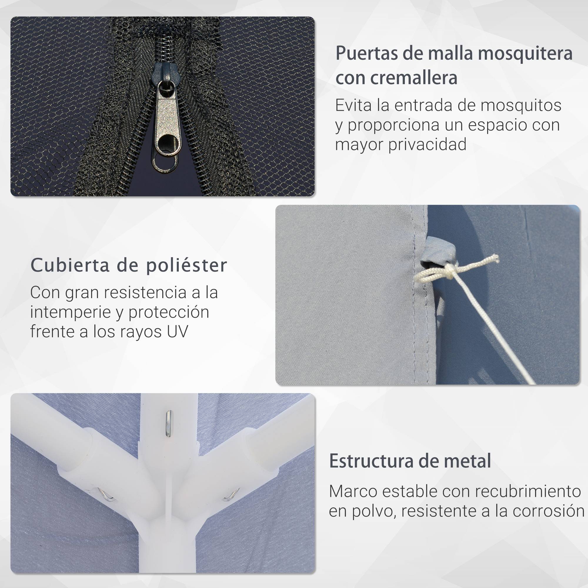 Tonnelle de Jardin 3x3 m Acier avec 4 Moustiquaires Zippées Protection UV Imperméable Gris - ComfortXL Outdoor Living - Image 7
