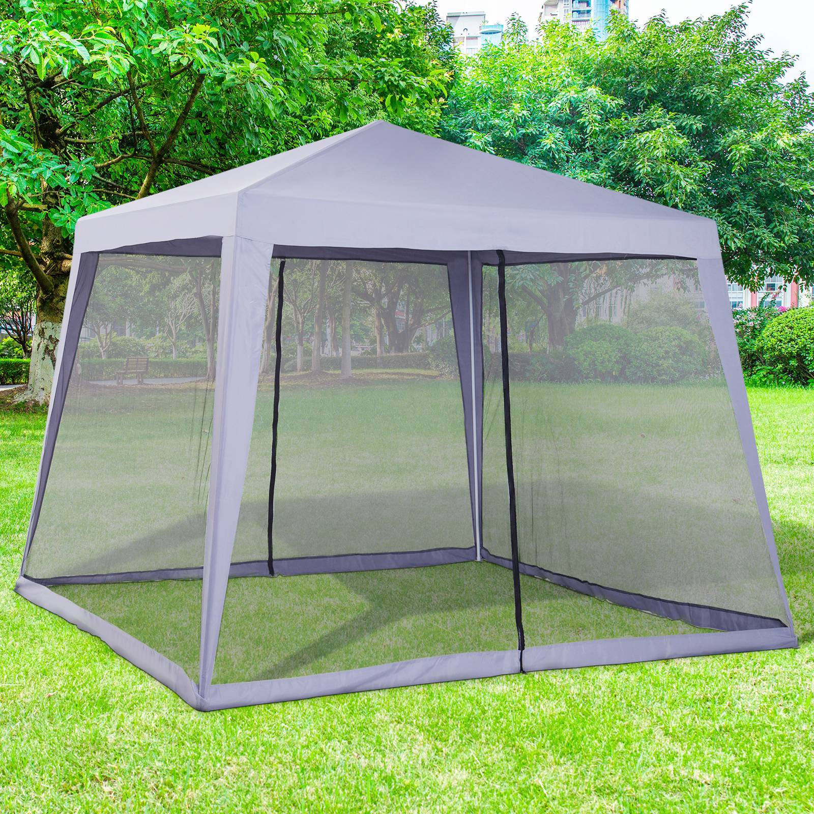 Tonnelle de Jardin 3x3 m Acier avec 4 Moustiquaires Zippées Protection UV Imperméable Gris - ComfortXL Outdoor Living - Image 3