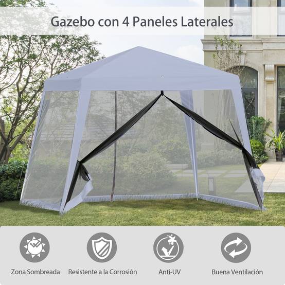 Tonnelle de Jardin 3x3 m Acier avec 4 Moustiquaires Zippées Protection UV Imperméable Gris - ComfortXL Outdoor Living - Image 6