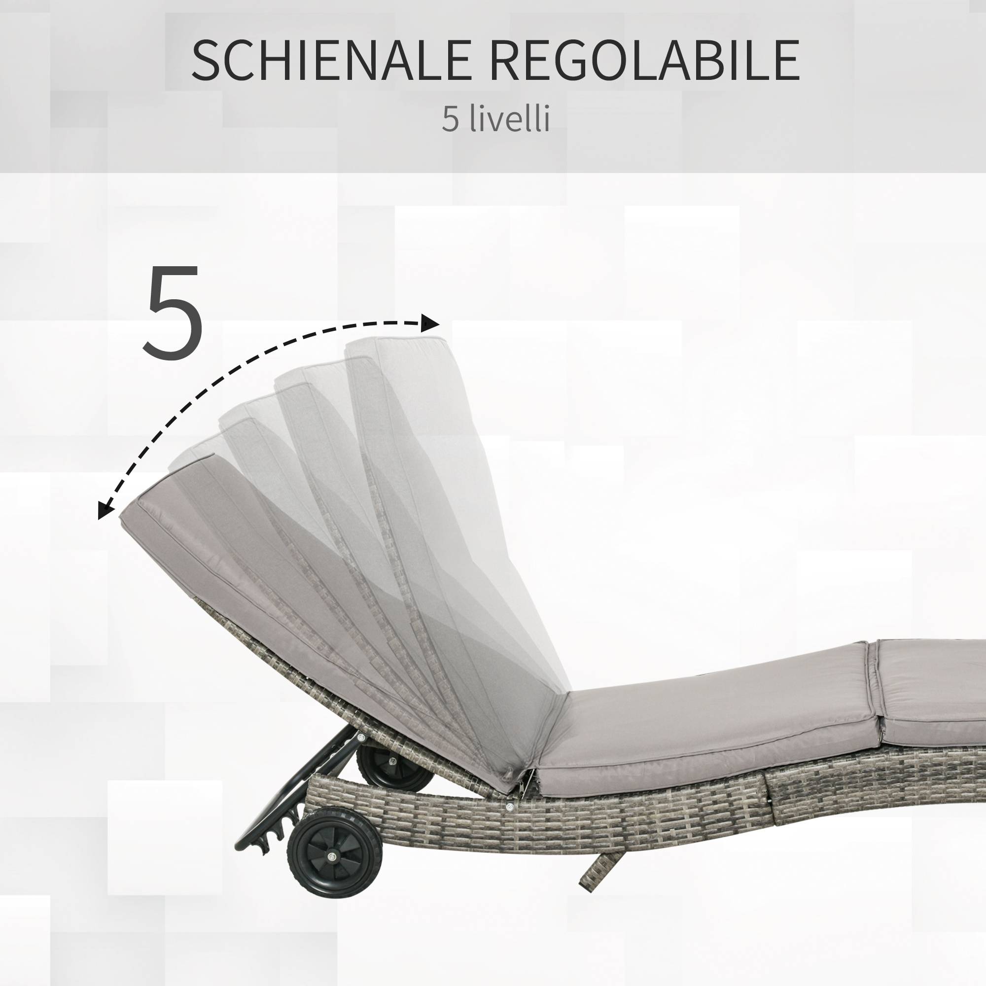 ComfortXL - Bain de Soleil à Roulettes Résine Tressée Acier Jardin Piscine Détente 207x70x70cm Gris - ComfortXL Outdoor Living - Image 7