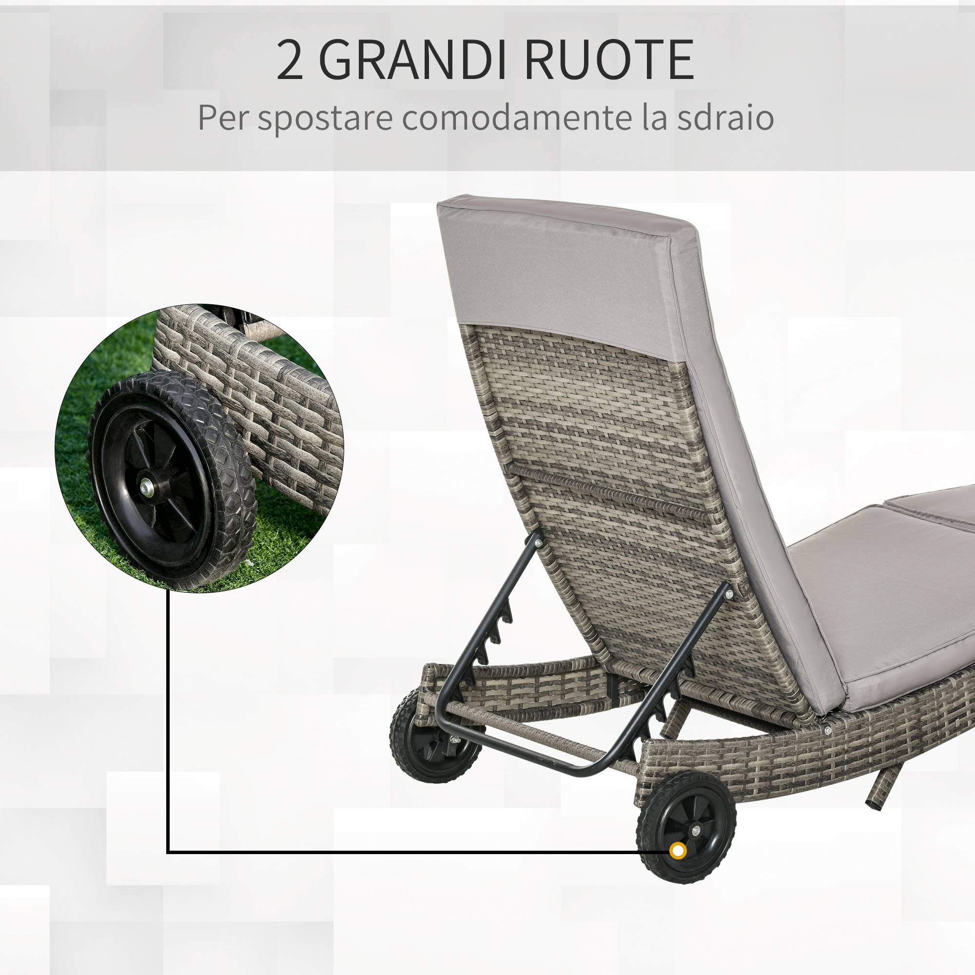 ComfortXL - Bain de Soleil à Roulettes Résine Tressée Acier Jardin Piscine Détente 207x70x70cm Gris - ComfortXL Outdoor Living - Image 6