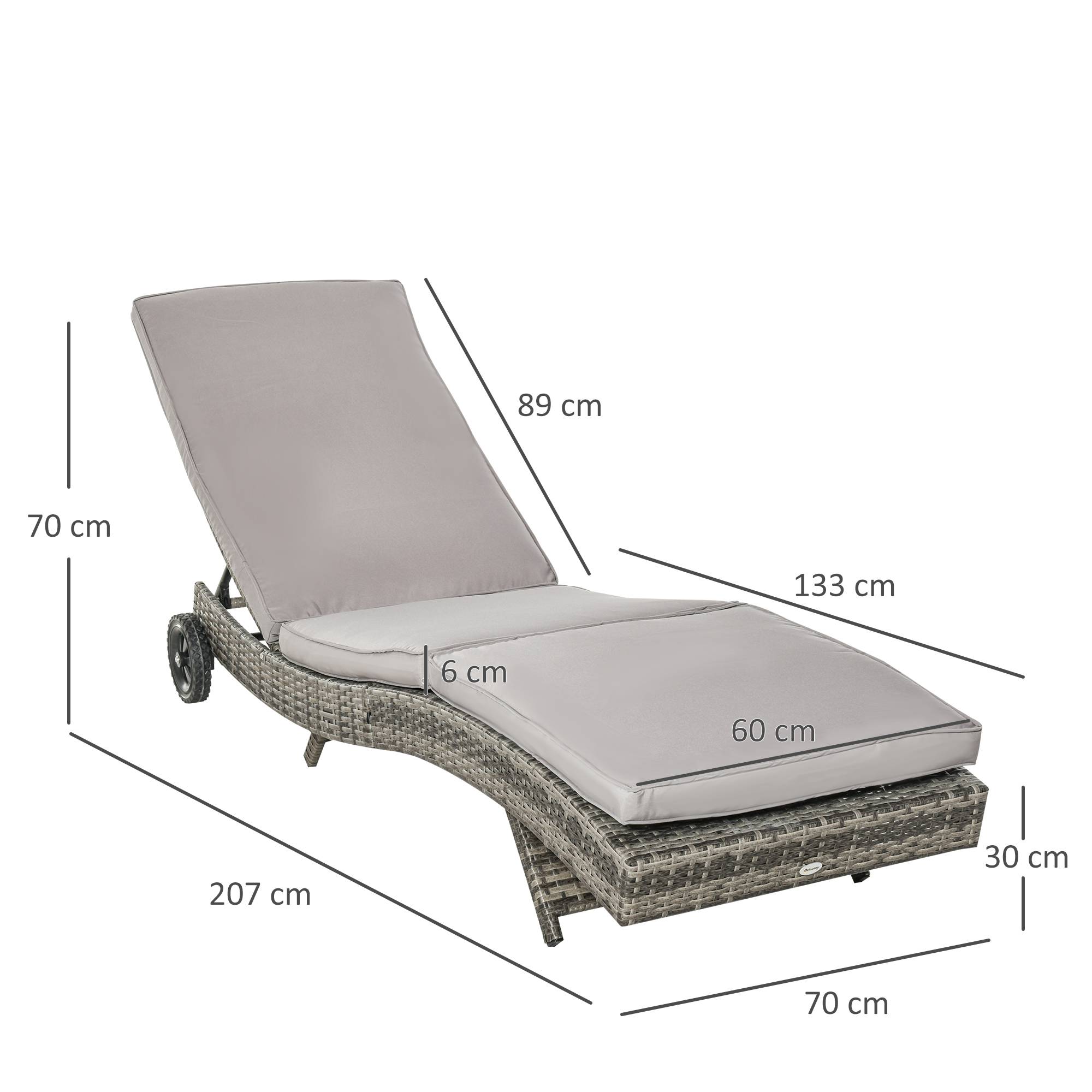ComfortXL - Bain de Soleil à Roulettes Résine Tressée Acier Jardin Piscine Détente 207x70x70cm Gris - ComfortXL Outdoor Living - Image 5