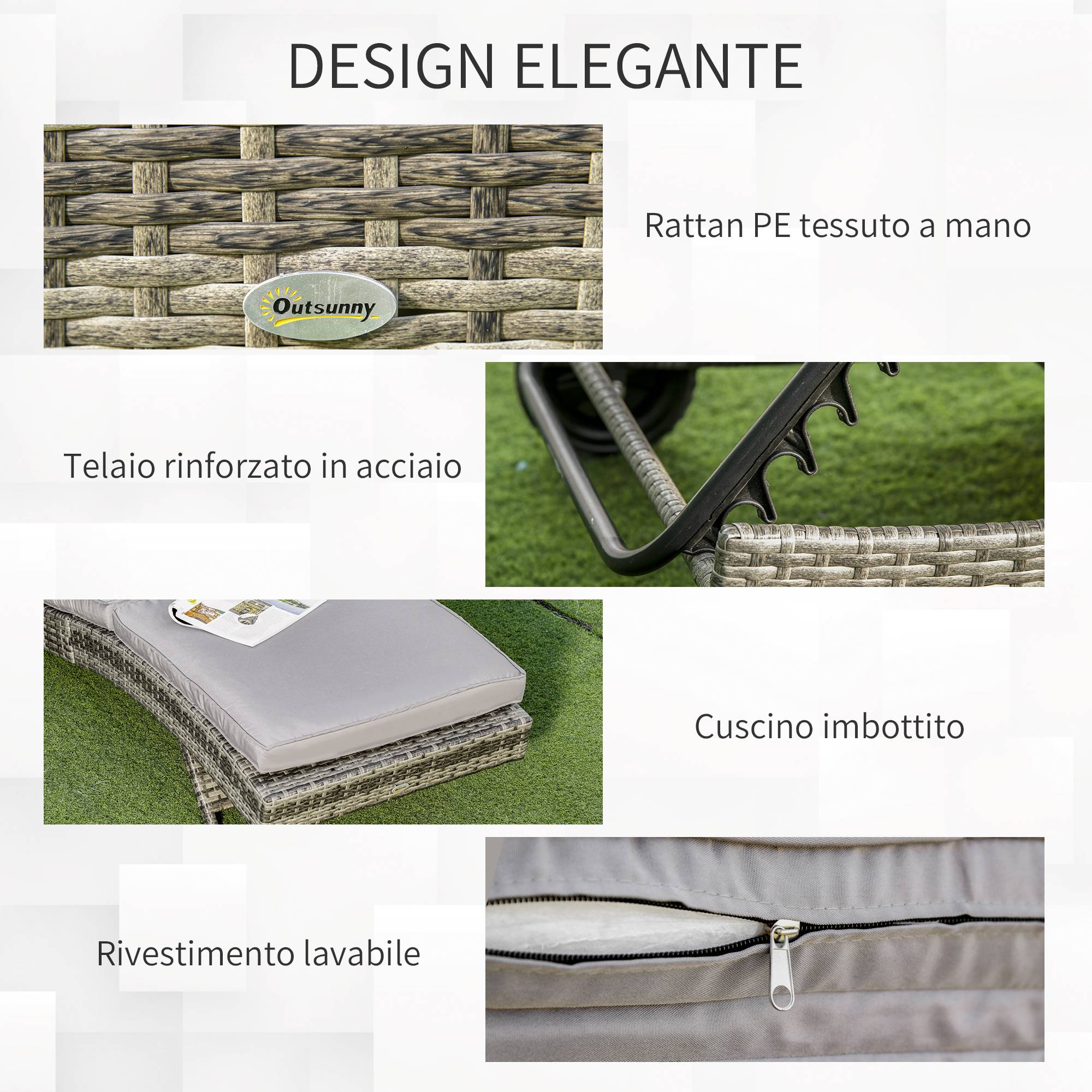 ComfortXL - Bain de Soleil à Roulettes Résine Tressée Acier Jardin Piscine Détente 207x70x70cm Gris - ComfortXL Outdoor Living - Image 8