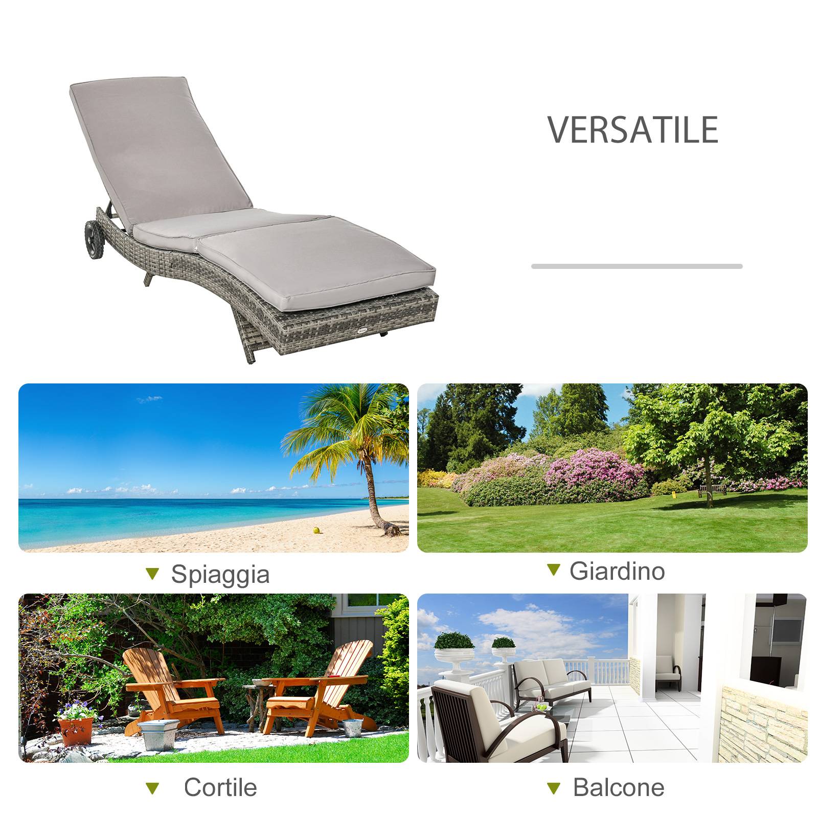 ComfortXL - Bain de Soleil à Roulettes Résine Tressée Acier Jardin Piscine Détente 207x70x70cm Gris - ComfortXL Outdoor Living - Image 9