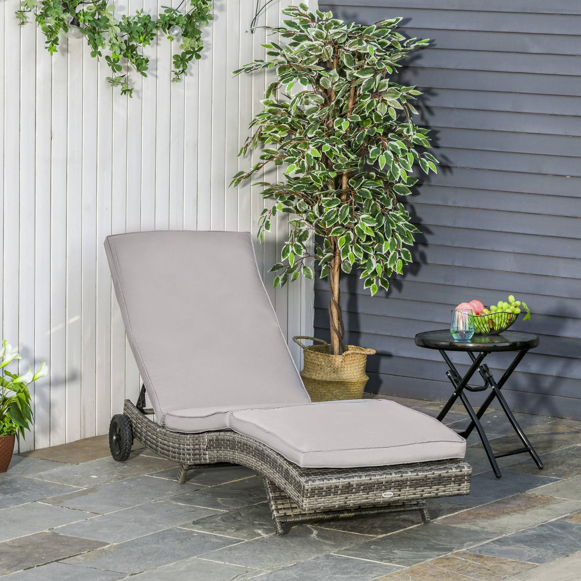 ComfortXL - Bain de Soleil à Roulettes Résine Tressée Acier Jardin Piscine Détente 207x70x70cm Gris - ComfortXL Outdoor Living - Image 3