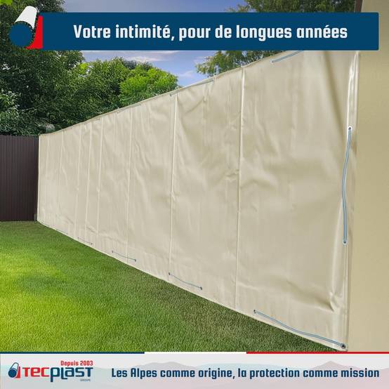 Bâche Brise Vue Blanc Crème 3,5x4 m LP506BV - Garantie 5 ans - Brise vent occultant en PVC - Pare vue jardin TECPLAST - Image 2