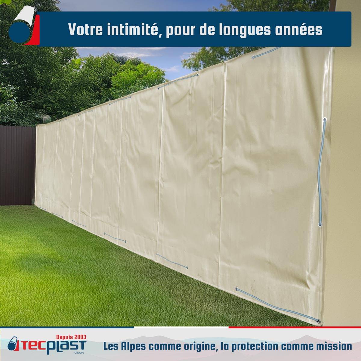 Bâche Brise Vue Blanc Crème 3,5x4 m LP506BV - Garantie 5 ans - Brise vent occultant en PVC - Pare vue jardin TECPLAST - Image 2