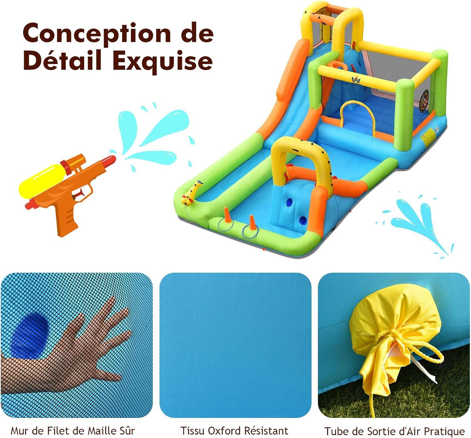 Structure Gonflable 8 en 1 avec Toboggans, Charge 135kg pour 3 Enfants de 3-10 Ans (souffleur 680W) - Image 2