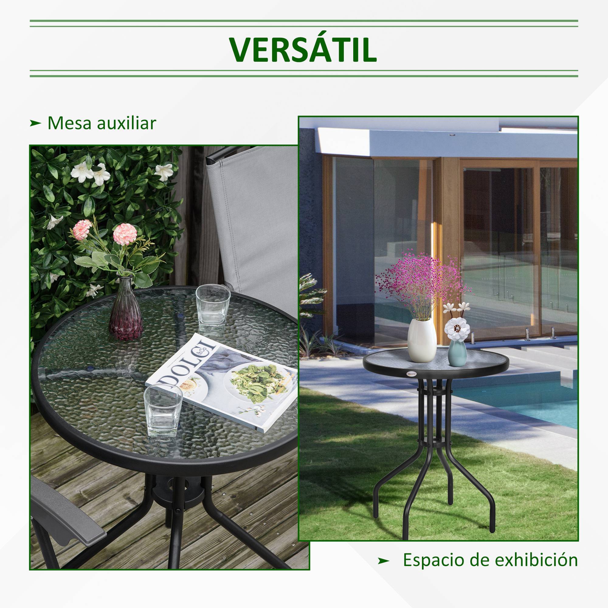 ComfortXL - Table de jardin ronde métal et verre trempé pour balcon Ø60x70 cm noir - ComfortXL Outdoor Living - Image 7