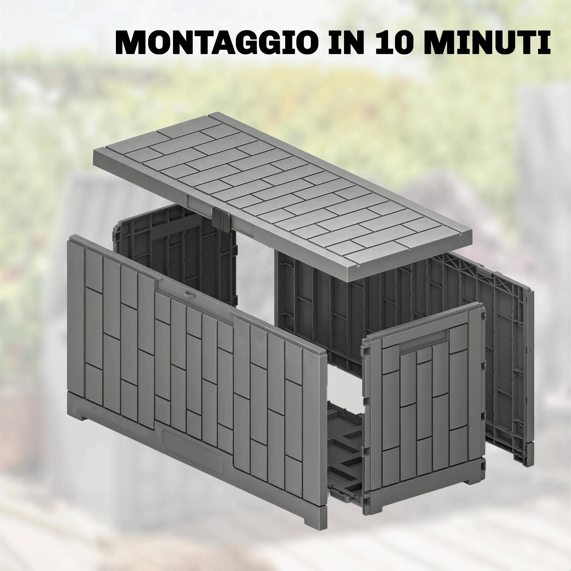 Coffre de jardin 227L résine effet bois gris terrasse étanche 106x43x54cm - ComfortXL Outdoor Living - Image 9