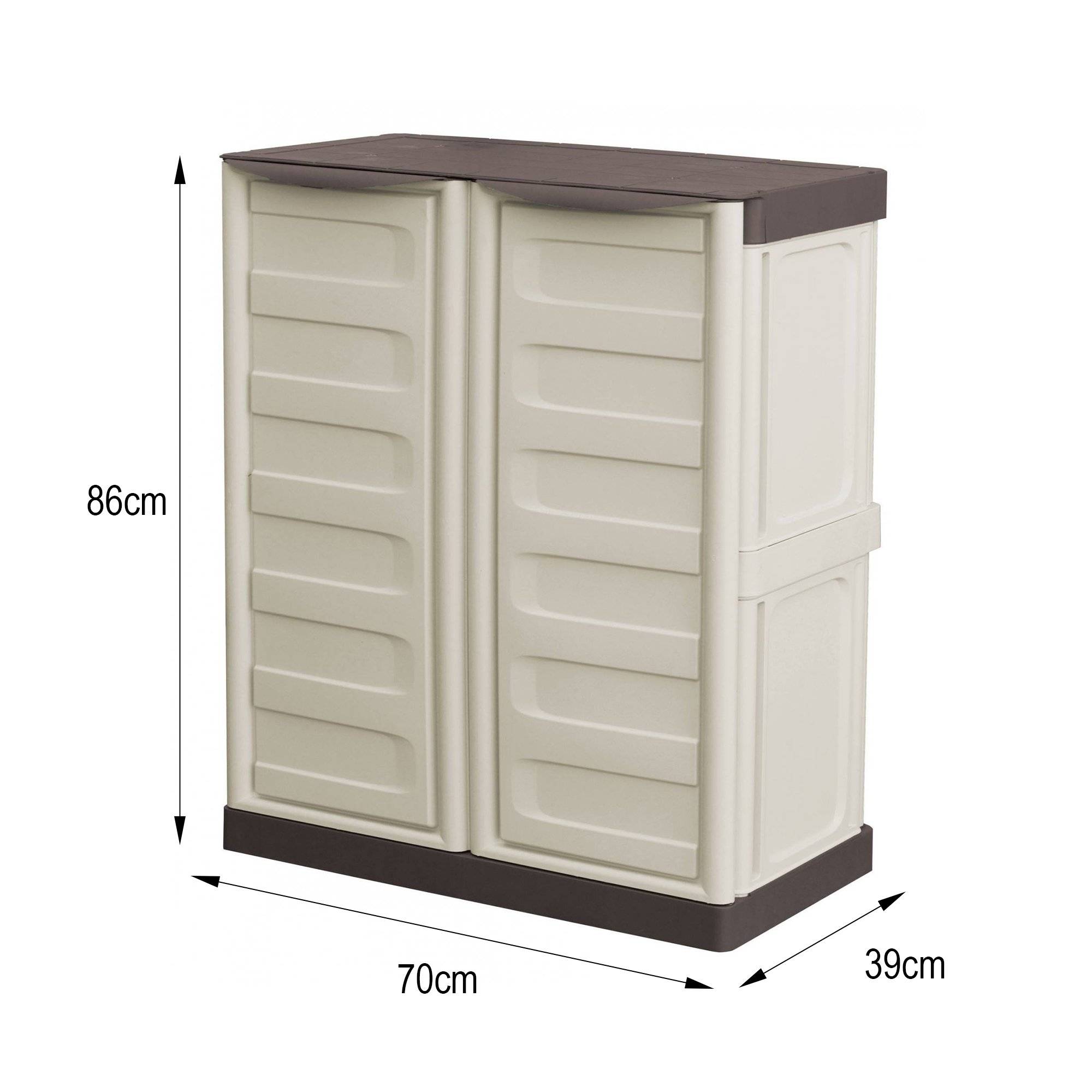 Dmora - Armoire d'extérieur Dambrosi, Armoire de balcon polyvalente, Mobilier d'extérieur avec 2 portes, Beige et Marron, 70x39h86 cm, Finition rayée - Dmora - Image 3