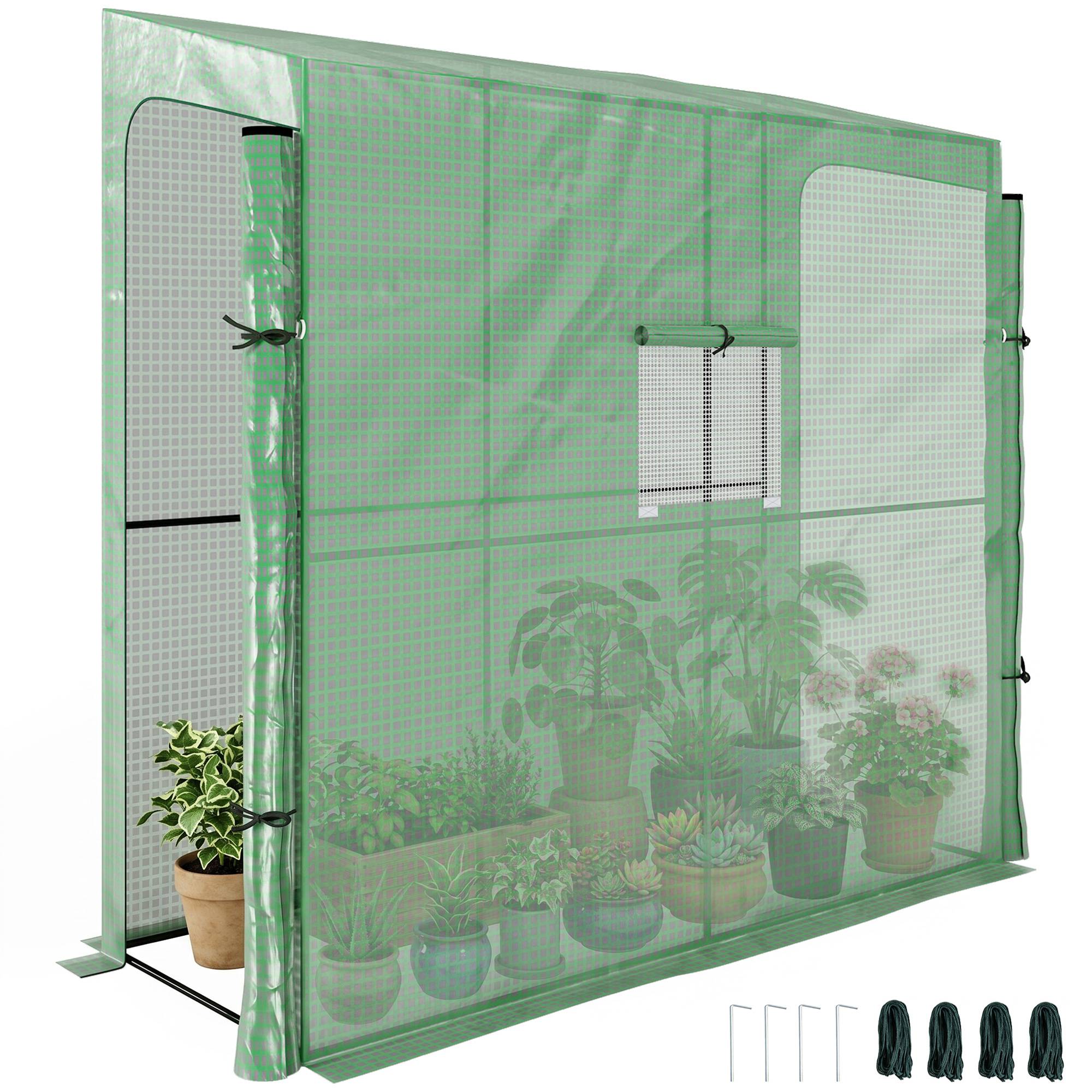 Sans Marque - Serre adossée tomates 200x80x200/180 cm 2 portes 1 fenêtre serre murale culture potager serre verte - Image 1