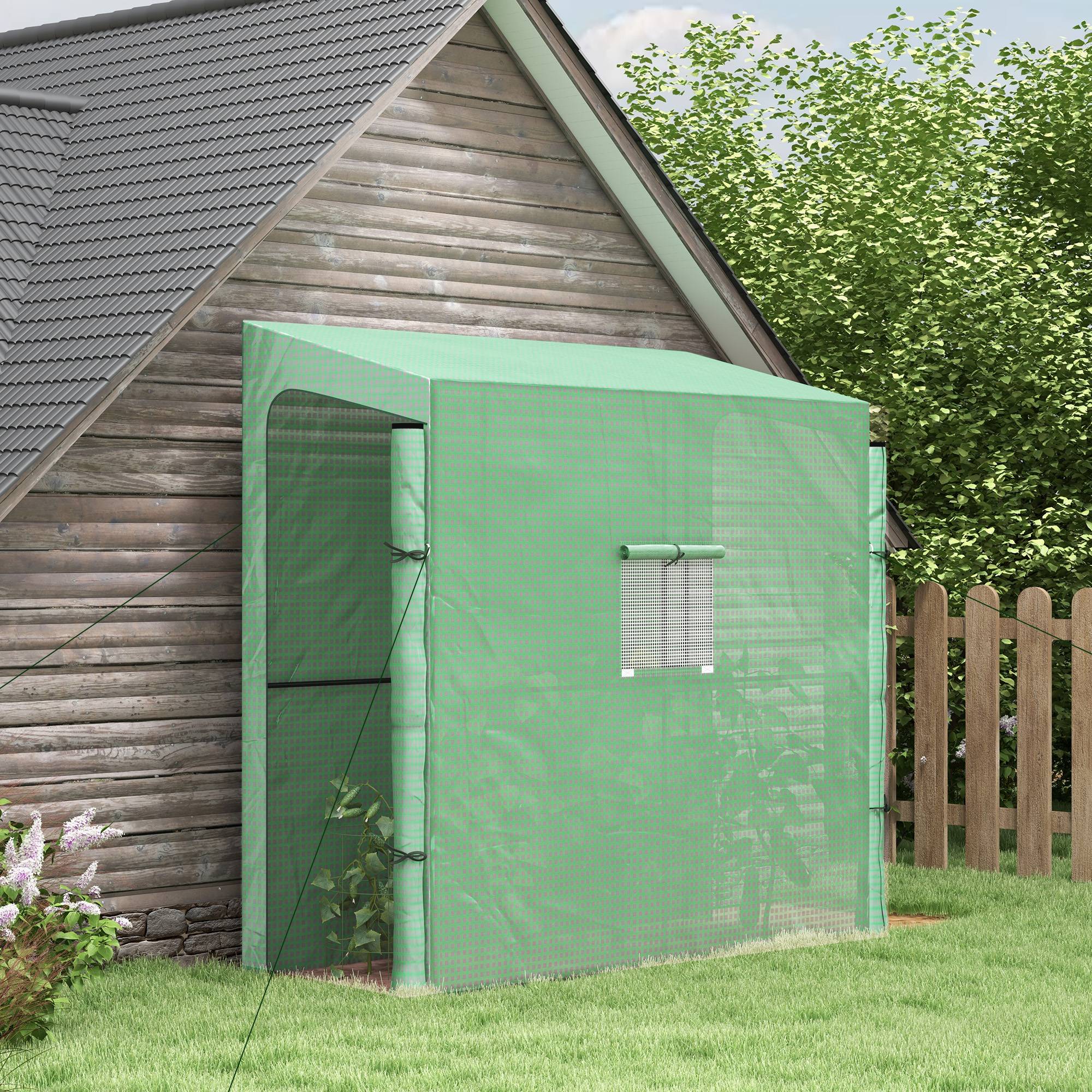 Sans Marque - Serre adossée tomates 200x80x200/180 cm 2 portes 1 fenêtre serre murale culture potager serre verte - Image 4