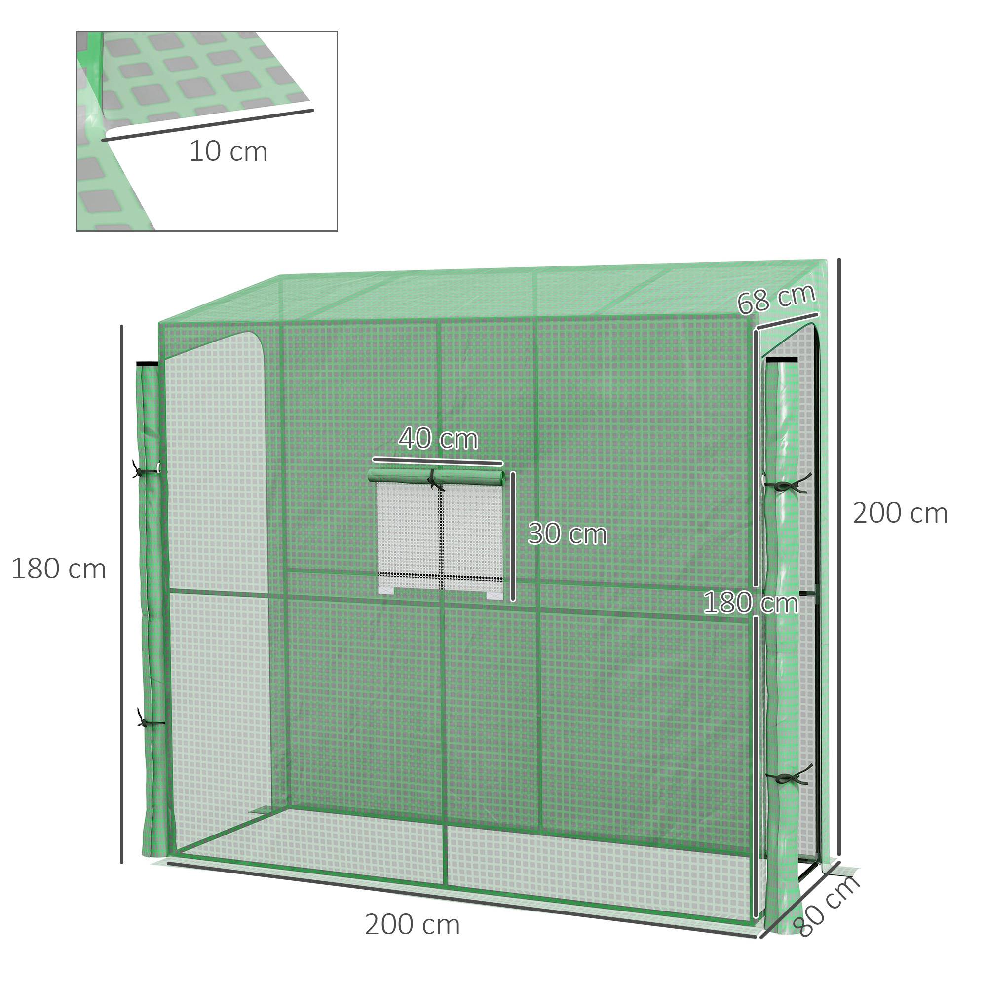 Sans Marque - Serre adossée tomates 200x80x200/180 cm 2 portes 1 fenêtre serre murale culture potager serre verte - Image 5