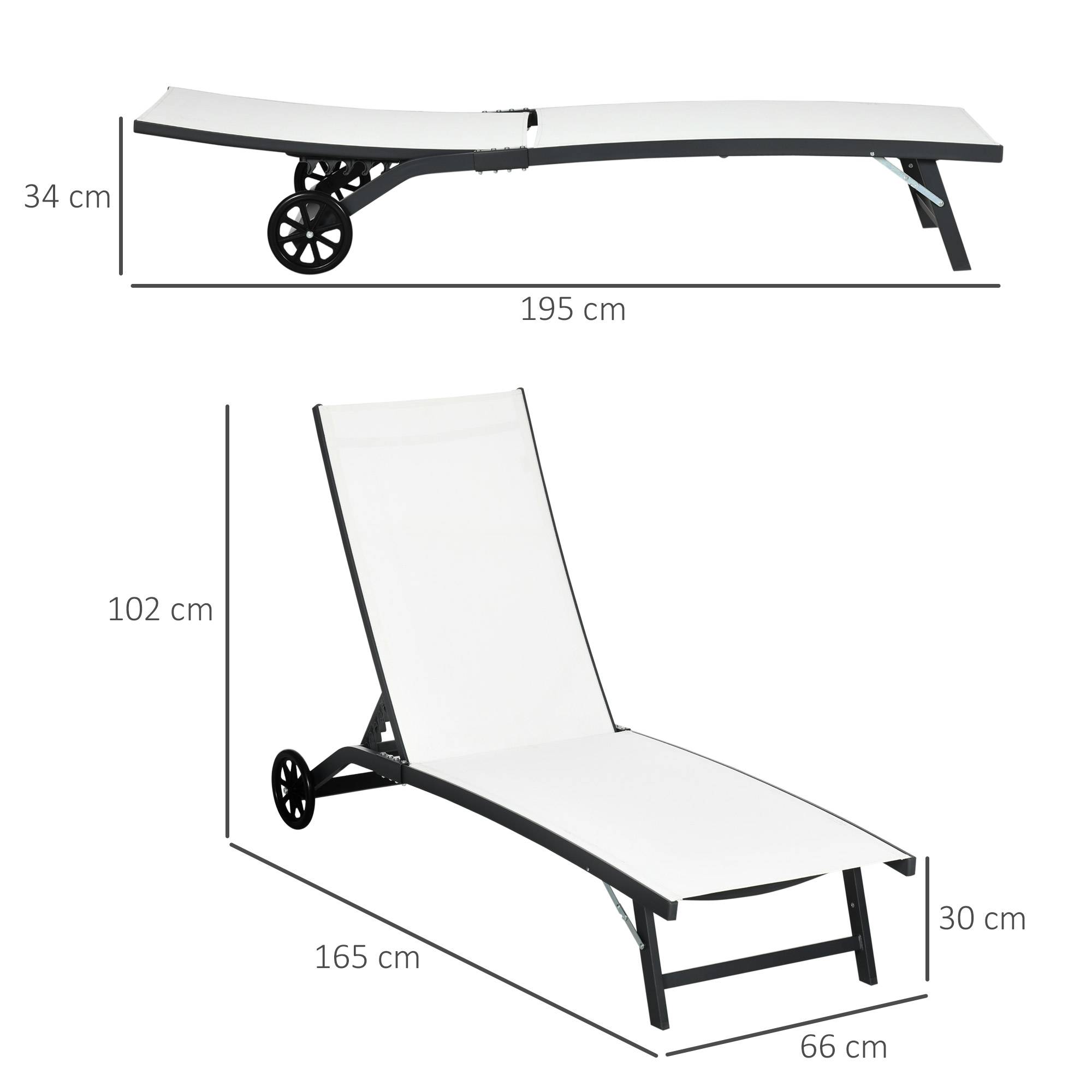 Lot de 2 chaises longues dossier inclinable aluminium respirant 66x165x102 cm crème, transats jardin pliables - Image 5