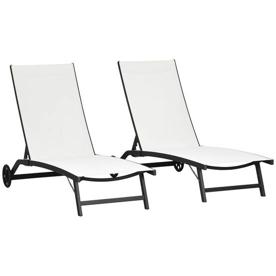 Lot de 2 chaises longues dossier inclinable aluminium respirant 66x165x102 cm crème, transats jardin pliables - Image 1