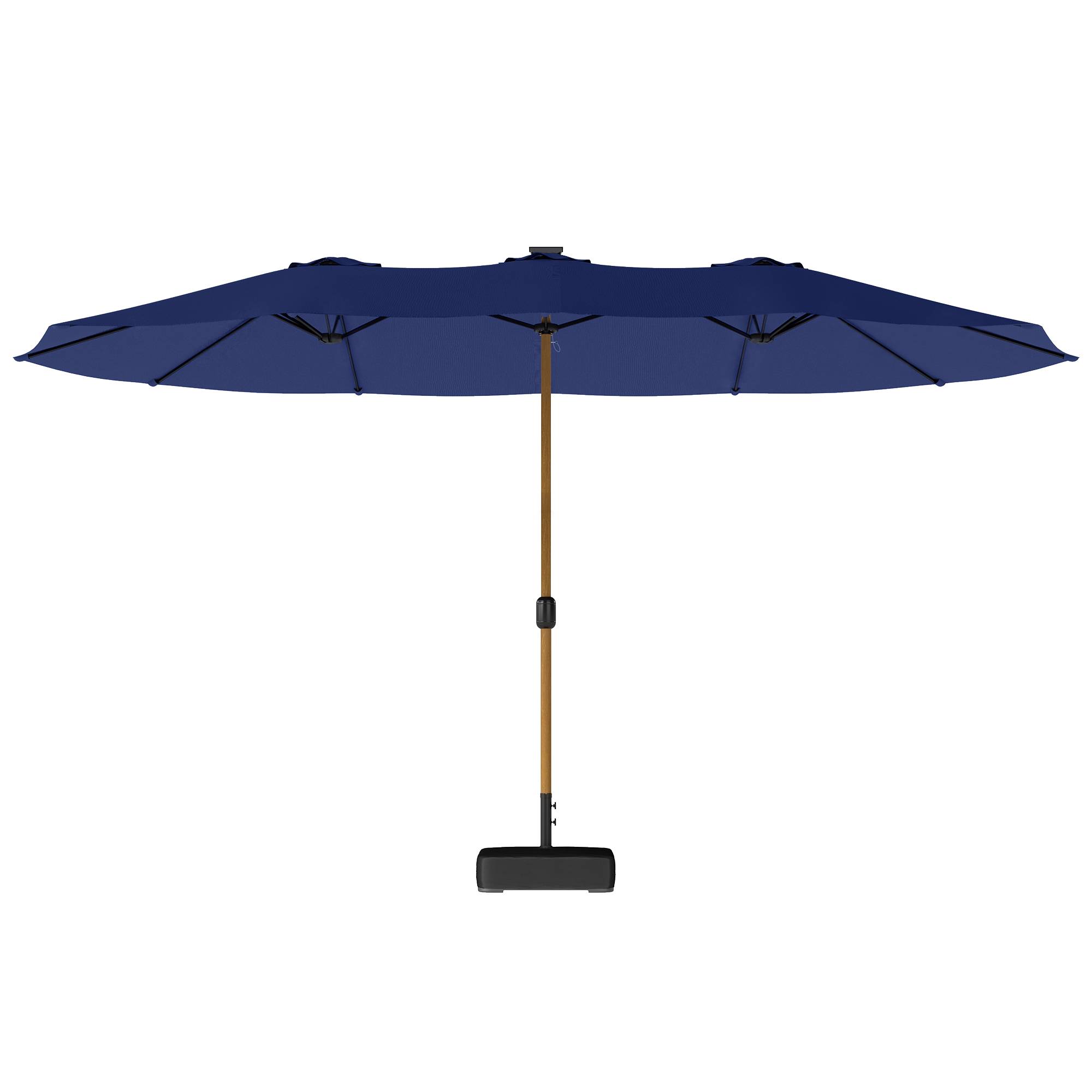 Parasol double à 12 baleines avec manivelle, pied en croix et sacs de lestage, 4,7 x 2,8 m, bleu foncé - Image 2