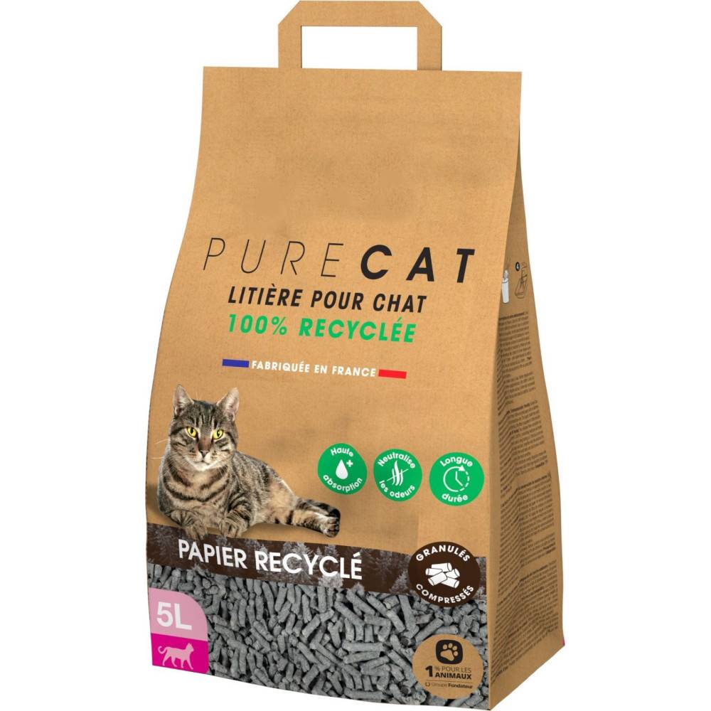 Litière granulés compressés en papier 100 % recyclé, 5 litres, pour chat