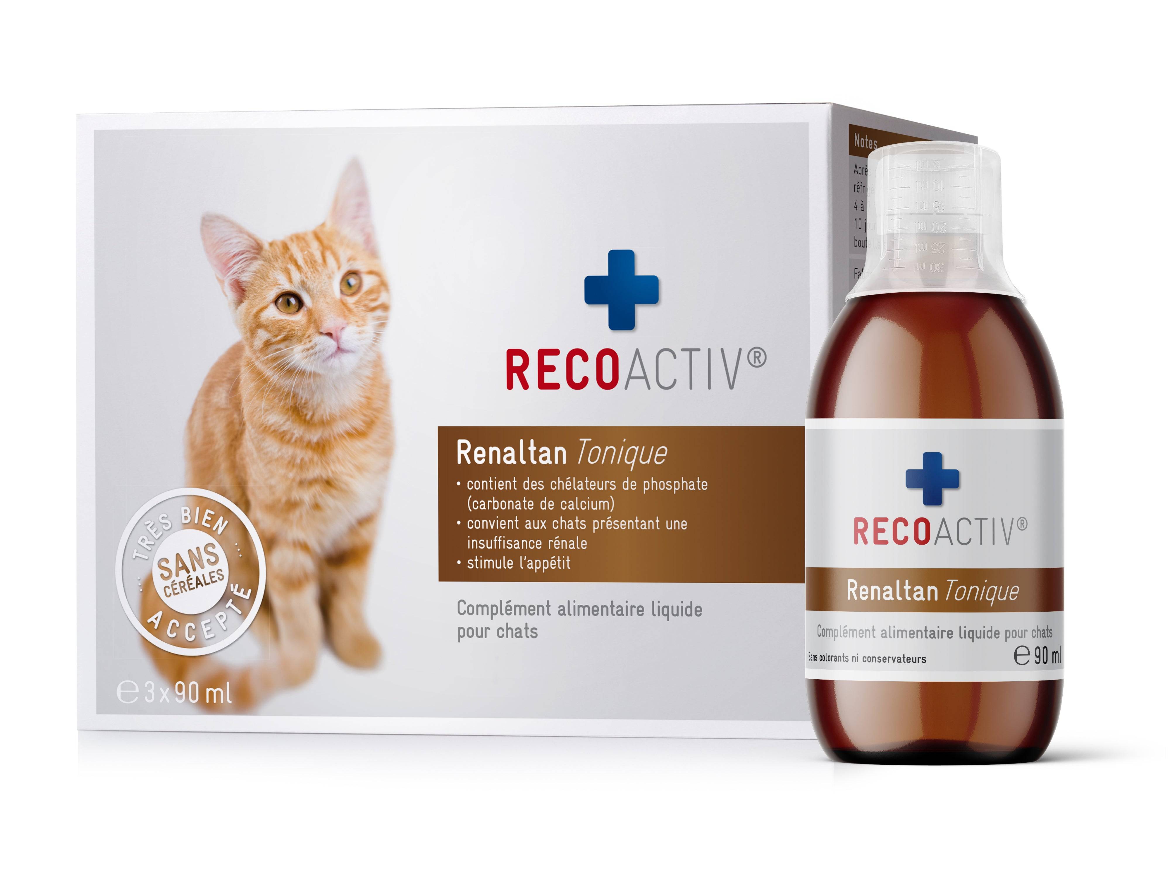 Renaltan Tonique pour chats, 3 x 90 ml, avec liant de phosphate pour réduire l'absorption de phosphate et soutenir la fonction rénale - RECOACTIV® - Image 1