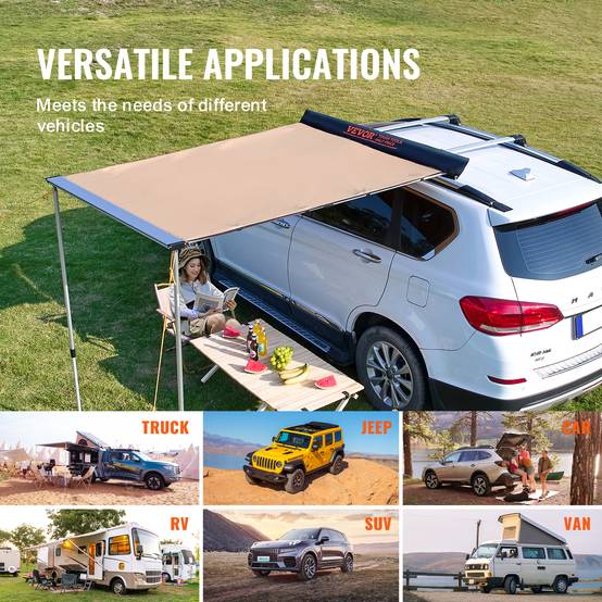 VEVOR Auvent voiture rétractable 1.4x2m, PU résistant UV/eau/vent, avec sac, pour SUV/camping-cars. - Image 6