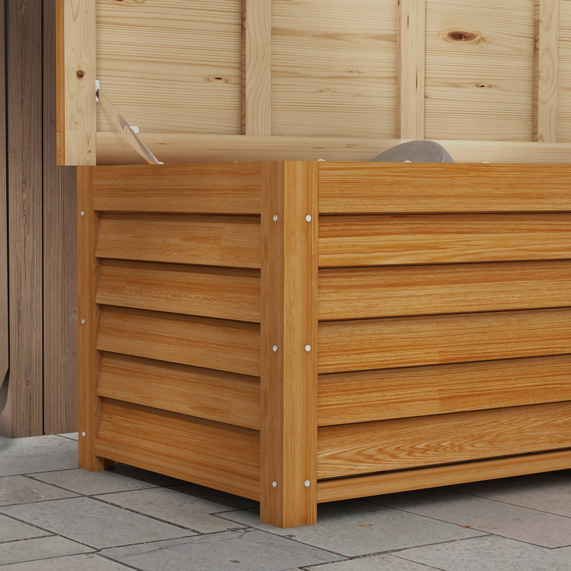 Coffre de rangement extérieur jardin 176L en bois avec poignée, dim. 130L x 50l x 45H cm - Image 9
