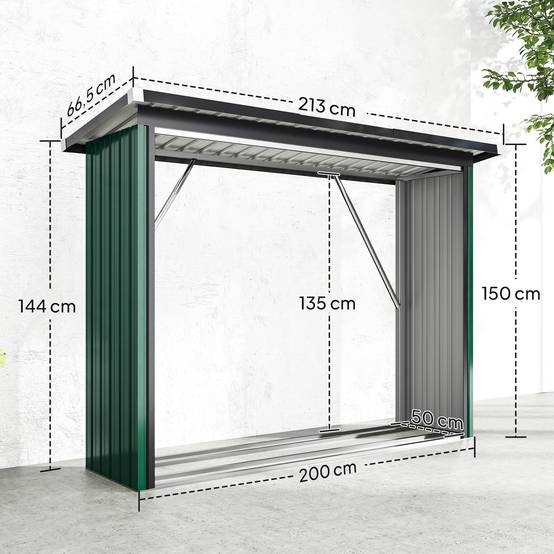 Abri-Bûches Extérieur Acier Galvanisé Rangement Bois Chauffage Toit 213x66x150cm Vert - ComfortXL Outdoor Living - Image 5