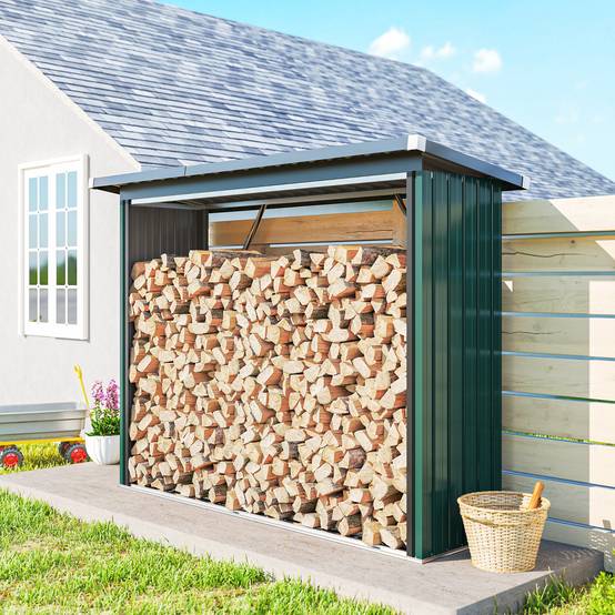 Abri-Bûches Extérieur Acier Galvanisé Rangement Bois Chauffage Toit 213x66x150cm Vert - ComfortXL Outdoor Living - Image 3