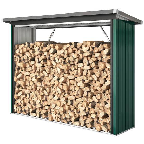 Abri-Bûches Extérieur Acier Galvanisé Rangement Bois Chauffage Toit 213x66x150cm Vert - ComfortXL Outdoor Living - Image 2