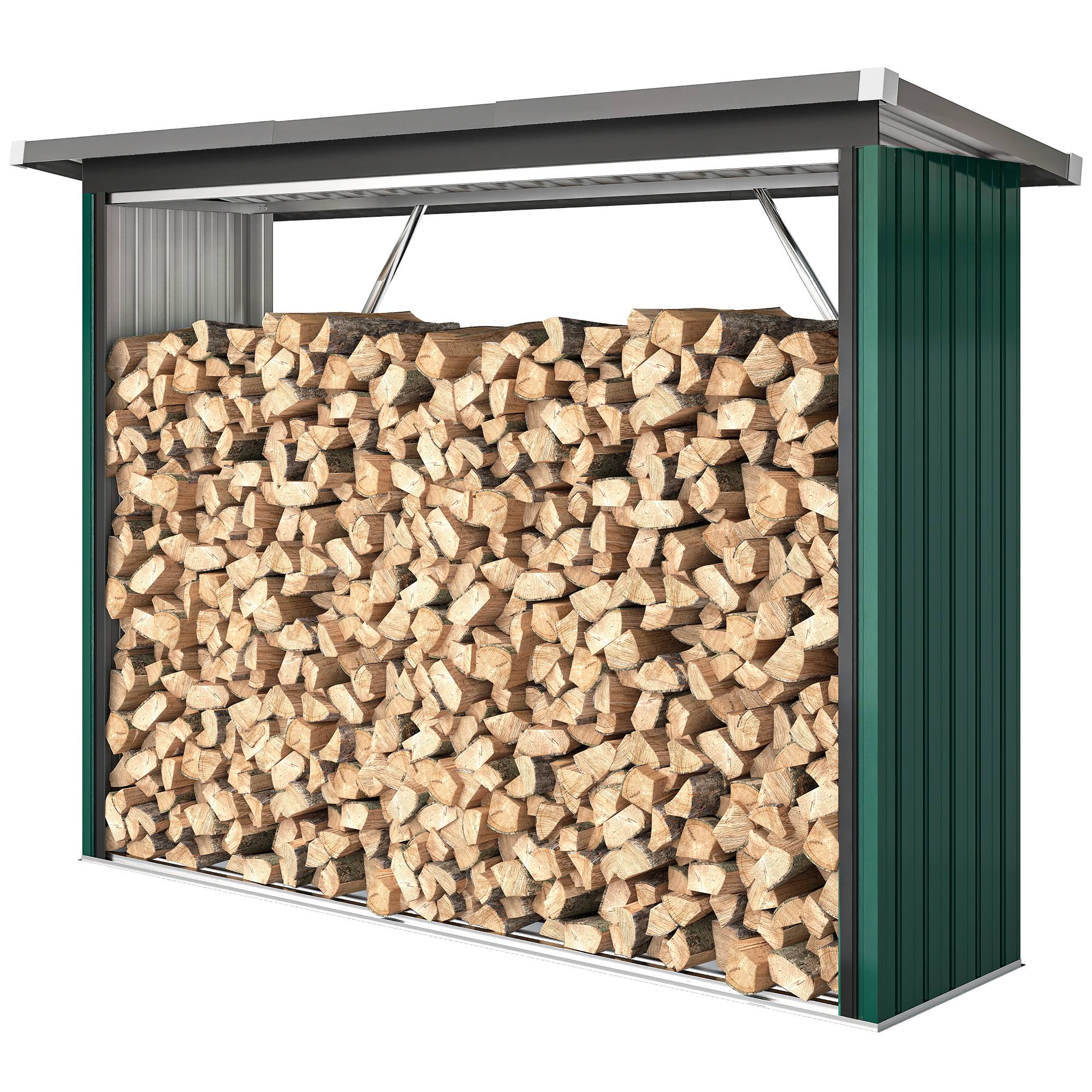 Abri-Bûches Extérieur Acier Galvanisé Rangement Bois Chauffage Toit 213x66x150cm Vert - ComfortXL Outdoor Living - Image 2