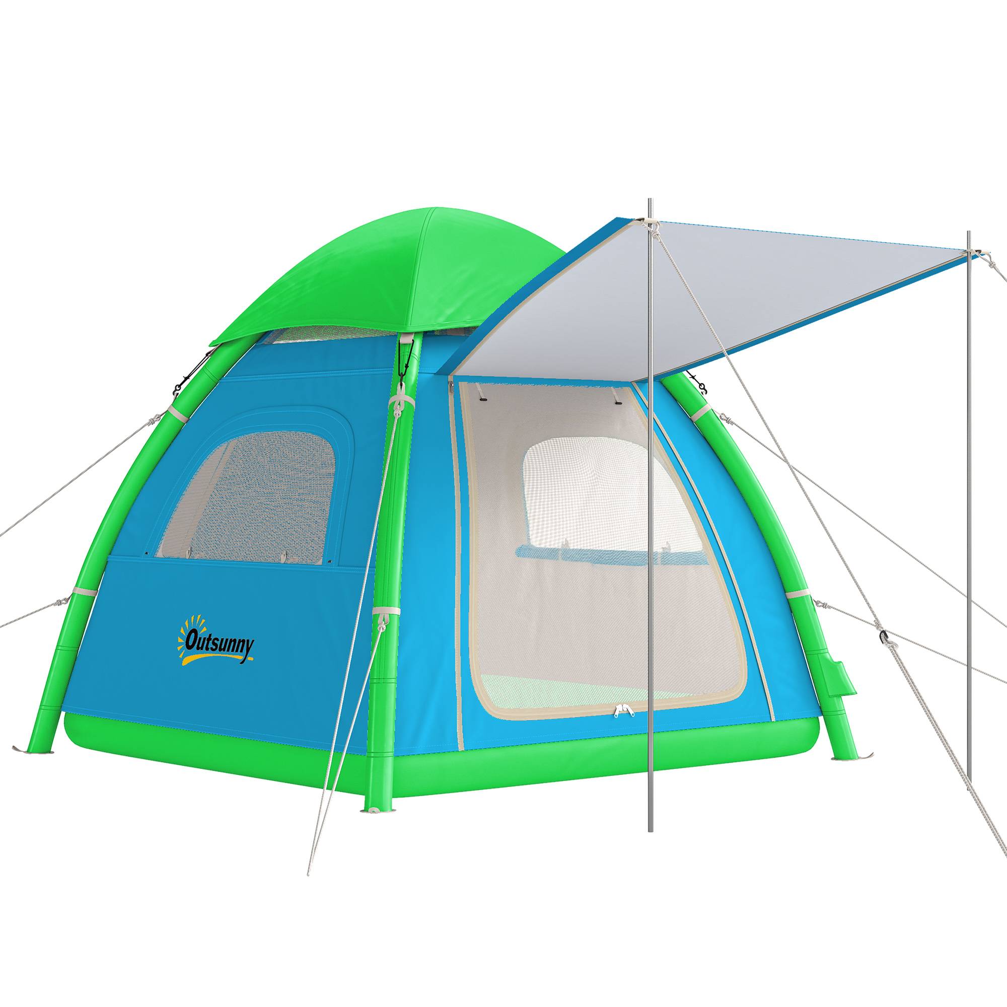 Tente gonflable 3 personnes à montage rapide avec pompe à air, fenêtres, moustiquaire et toit amovible - Image 1