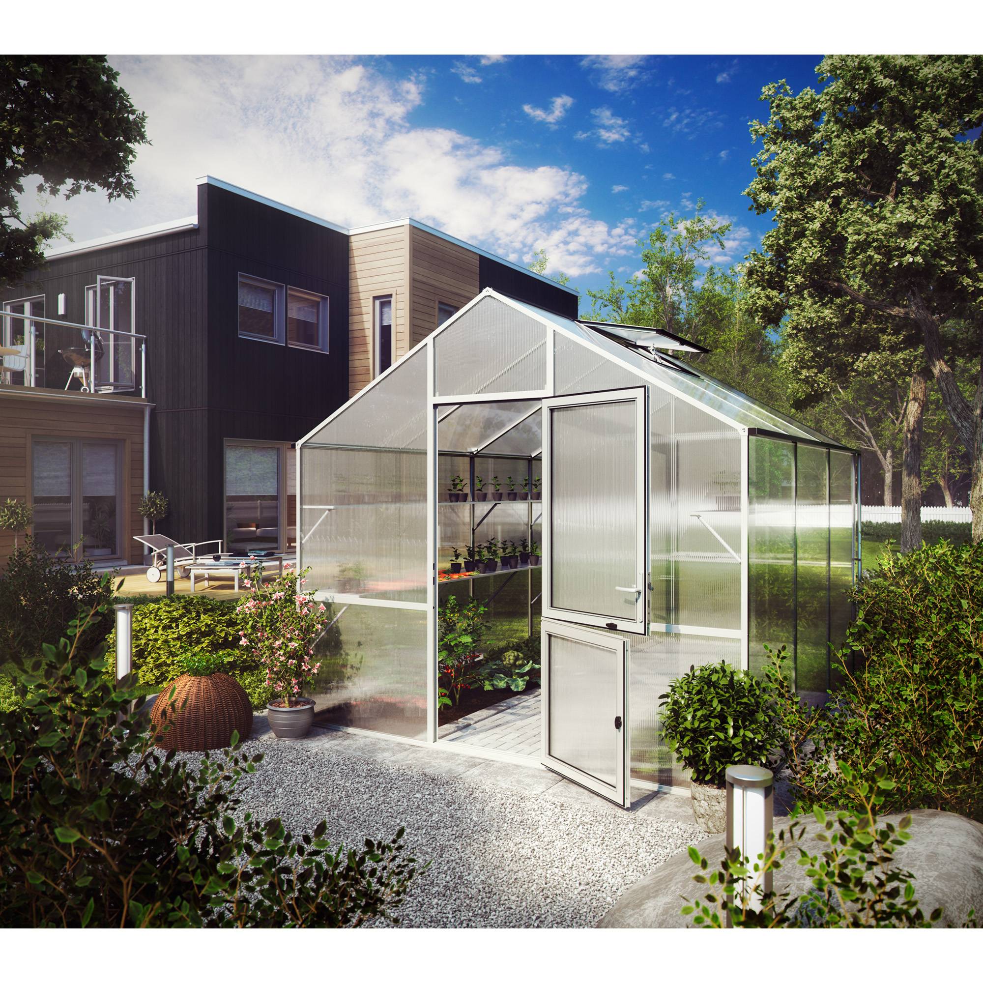 Serre de jardin 9,59m² aluminium et polycarbonate KGT Lilie III, brut - Image 1
