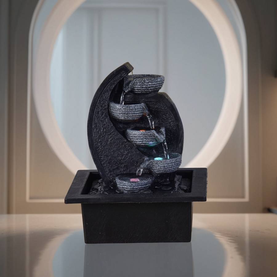 Zen Light - Fontaine Cascade Jarre - Résine Effet Pierre Naturelle - Lumière LED Coloré - Décoration d'intérieur Zen - H26cm – Zen'Light - Image 1