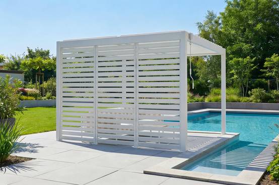 Cazeboo Pergola bioclimatique autoportée 3x3 m PIANA aluminium blanc avec 3 persiennes brise-vue - Image 1