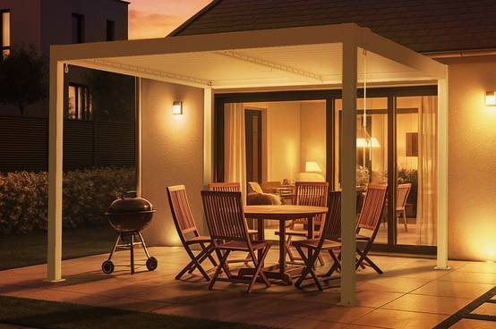 Cazeboo Pergola bioclimatique autoportée 3x3 m PIANA aluminium blanc avec 3 persiennes brise-vue - Image 5