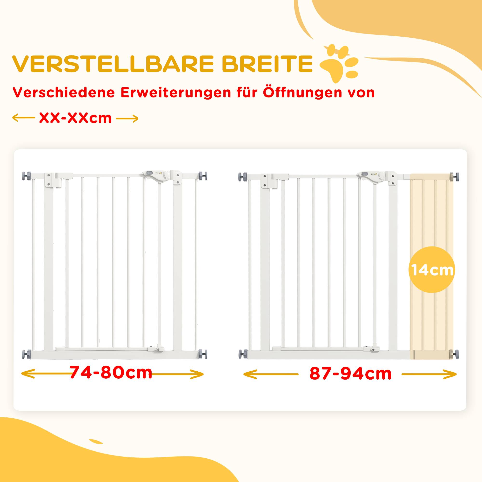 Barrière de porte pour chien, protection animal, métal, plastique, 74-80/87-94 cm, blanc - Image 9