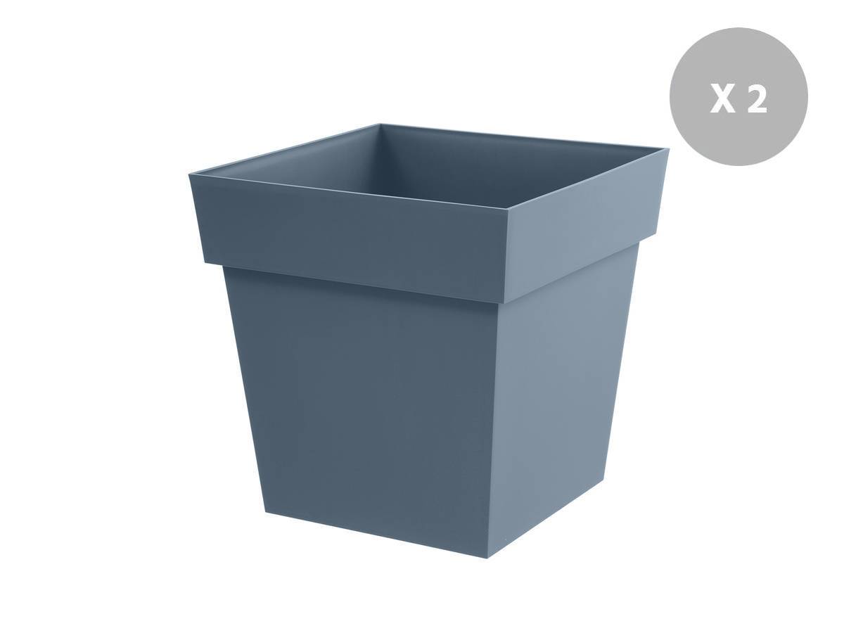 Eda - Lot de 2 pots de fleur carré Toscane 39 x 39 cm - 38 L - Bleu jean - Eda