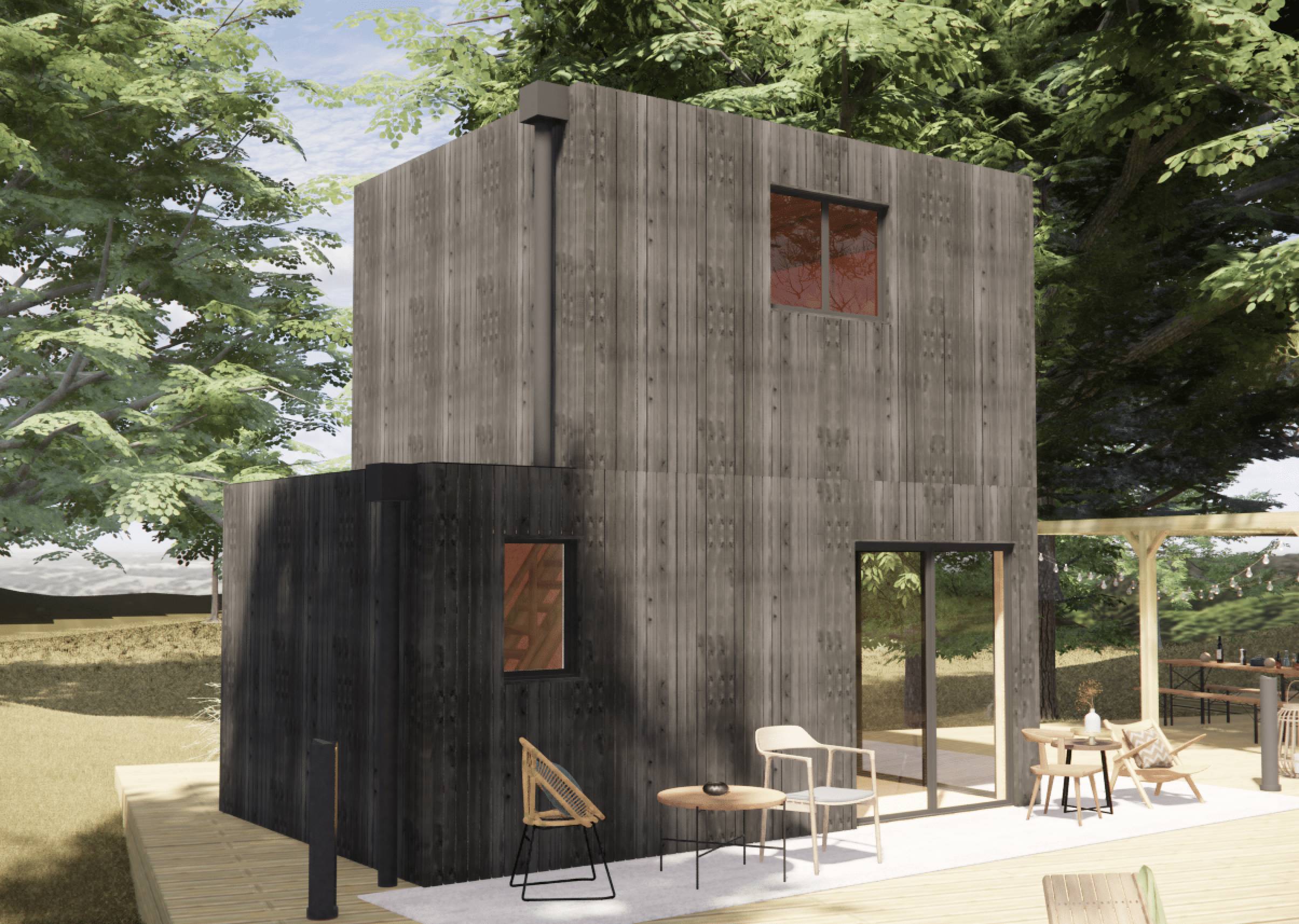 Studio de jardin bien isolé en bois 5,5 x 3,5 x 2,7 m / isolation RE2020 avec mezzanine et terrasse - Image 1